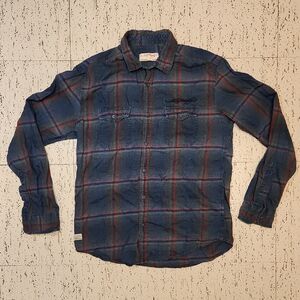 Ed Hardy Embroidered Spellout Flannel Button Down Long Sleeve Casual Dress Shirt